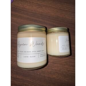 (2) Lustre + Bloom Aspen Wood 8oz Greenhouse 4oz Scented Candles Natural Soy Wax